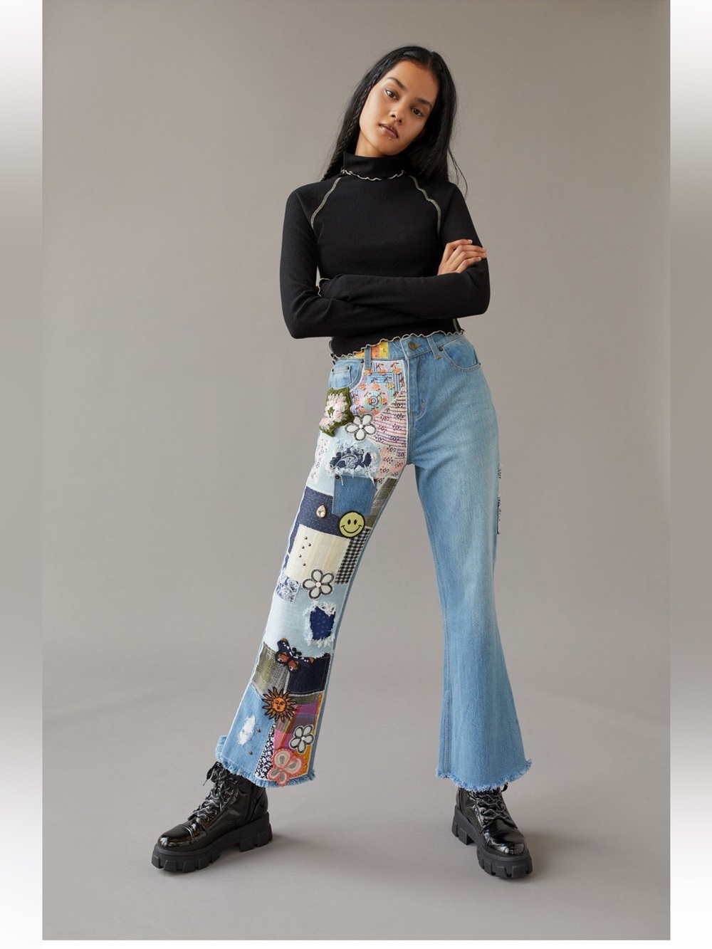 NWOT BDG DIY Craft / Indigo Craft Patchwork High-Waisted Flare Jeans